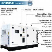 Hyundai DHY14KSE 1500rpm 14kVA / 11kW Three Phase Diesel Generator